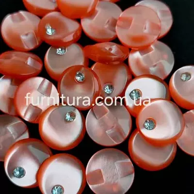 пуговица F L22/полуножка, корал перлам.+стразик, уп.100 шт