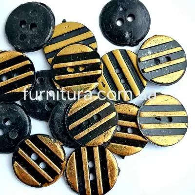 гудзик F L28/2 уд, чорна+золоті смужки, уп.100 шт