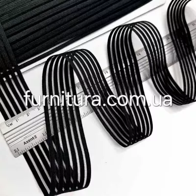 Резинка з сіткою смужкою 3 см чорна (боб 23 м) 
