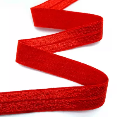 Стрейч бейка пополамка красная №012, 16 мм