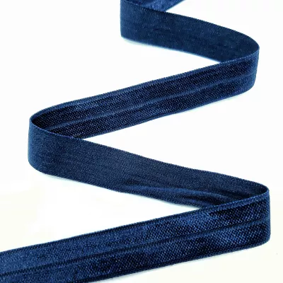Стрейч бейка пополамка темно-синяя №025, 16 мм