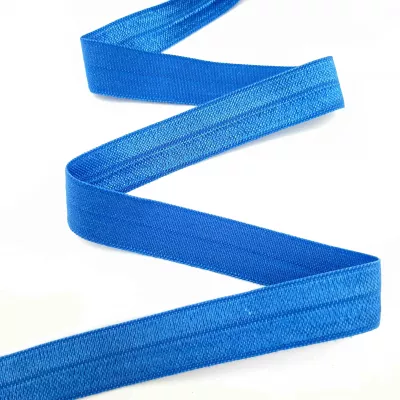 Стрейч бейка пополамка синяя №027, 16 мм