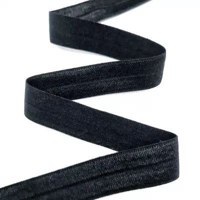 Стрейч бейка пополамка черная №001, 16 мм 