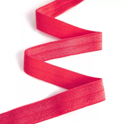 Стрейч бейка пополамка красная №011, 16 мм 