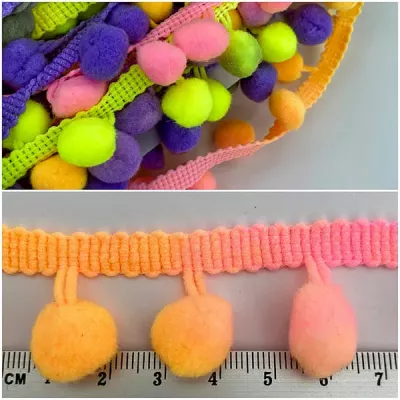 Стрічка з помпонами мультиколор, 2см