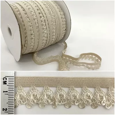 Резинка ажурная бельевая бежевая, 14 мм 