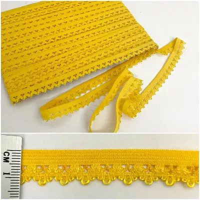 Резинка ажурна білизняна жовта, 14 мм