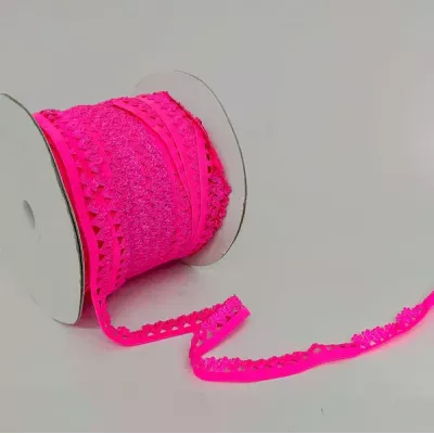Резинка бельевая ажурная розовая неон, 18 мм