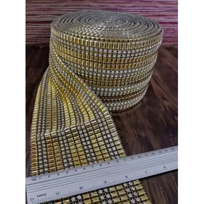 Стрічка золоті фрагменти + стрази, 12 см