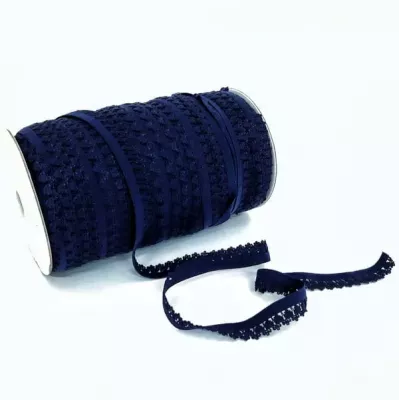 Резинка ажурна білизняна темно-синя, 14 мм