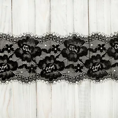 мереживо ТТ стрейч, чорне, 7 см