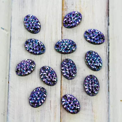 стразы овал сиреневые, 10х7 мм