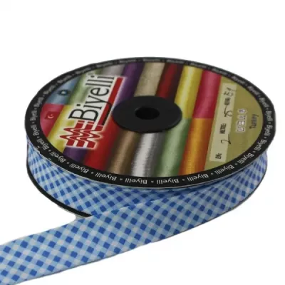 Коса бейка блакитна клітка х/б, 2 см